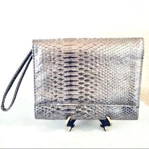 Silver Faux Snakeskin Neiman Marcus Clutch/Wristlet NWT
